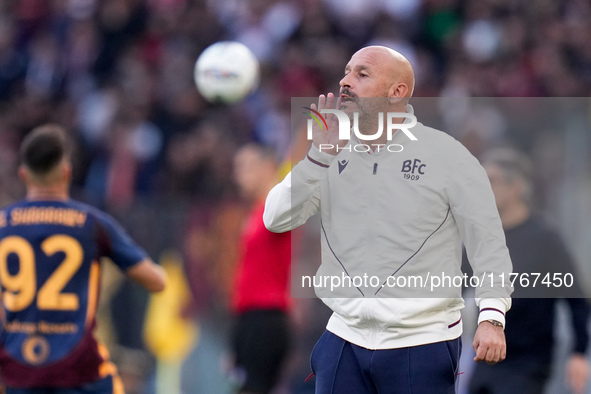 Vincenzo Italiano head coach of Bologna FC yells during the Serie A Enilive match between AS Roma and Bologna FC at Stadio Olimpico on Novem...