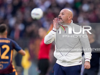 Vincenzo Italiano head coach of Bologna FC yells during the Serie A Enilive match between AS Roma and Bologna FC at Stadio Olimpico on Novem...