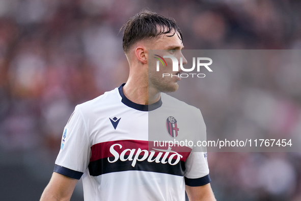 Sam Beukema of Bologna FC looks on during the Serie A Enilive match between AS Roma and Bologna FC at Stadio Olimpico on November 10, 2024 i...