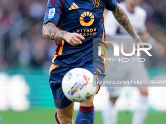 Angelino of AS Roma during the Serie A Enilive match between AS Roma and Bologna FC at Stadio Olimpico on November 10, 2024 in Rome, Italy....