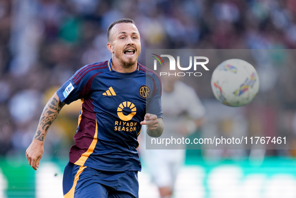 Angelino of AS Roma during the Serie A Enilive match between AS Roma and Bologna FC at Stadio Olimpico on November 10, 2024 in Rome, Italy. 