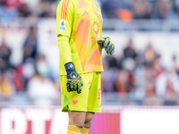 Mile Svilar of AS Roma looks on during the Serie A Enilive match between AS Roma and Bologna FC at Stadio Olimpico on November 10, 2024 in R...