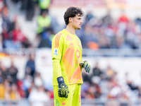 Mile Svilar of AS Roma looks on during the Serie A Enilive match between AS Roma and Bologna FC at Stadio Olimpico on November 10, 2024 in R...