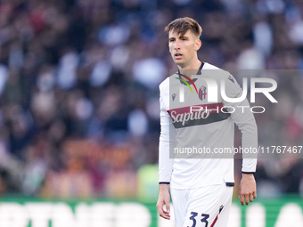 Juan Miranda of Bologna FC looks on during the Serie A Enilive match between AS Roma and Bologna FC at Stadio Olimpico on November 10, 2024...