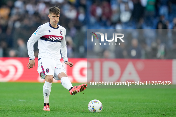 Juan Miranda of Bologna FC during the Serie A Enilive match between AS Roma and Bologna FC at Stadio Olimpico on November 10, 2024 in Rome,...