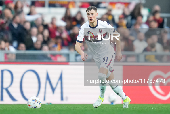 Sam Beukema of Bologna FC during the Serie A Enilive match between AS Roma and Bologna FC at Stadio Olimpico on November 10, 2024 in Rome, I...