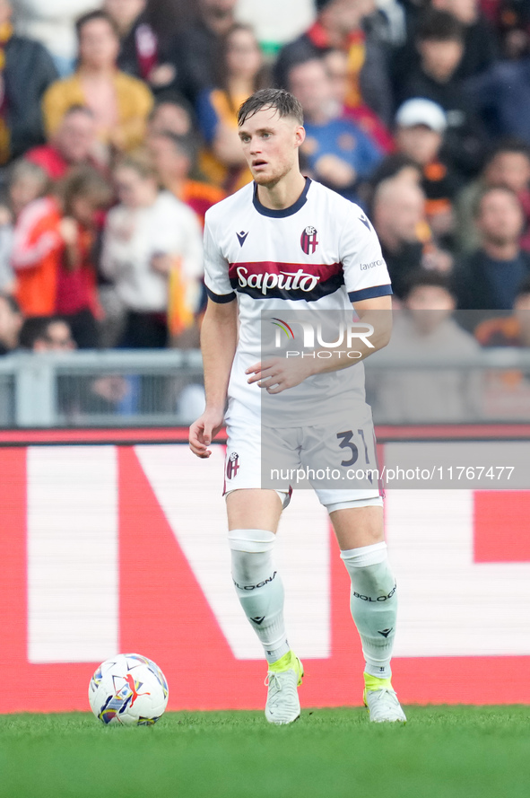 Sam Beukema of Bologna FC during the Serie A Enilive match between AS Roma and Bologna FC at Stadio Olimpico on November 10, 2024 in Rome, I...