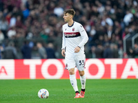 Juan Miranda of Bologna FC during the Serie A Enilive match between AS Roma and Bologna FC at Stadio Olimpico on November 10, 2024 in Rome,...