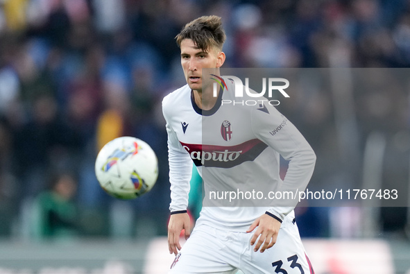 Juan Miranda of Bologna FC during the Serie A Enilive match between AS Roma and Bologna FC at Stadio Olimpico on November 10, 2024 in Rome,...