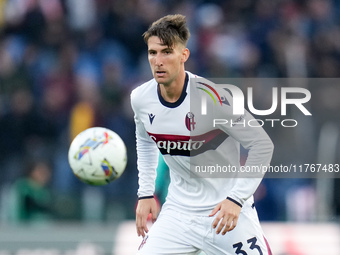 Juan Miranda of Bologna FC during the Serie A Enilive match between AS Roma and Bologna FC at Stadio Olimpico on November 10, 2024 in Rome,...