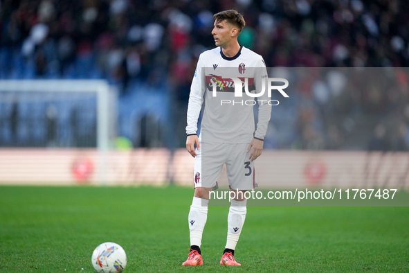 Juan Miranda of Bologna FC during the Serie A Enilive match between AS Roma and Bologna FC at Stadio Olimpico on November 10, 2024 in Rome,...