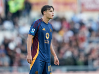 Niccolo' Pisilli of AS Roma looks on during the Serie A Enilive match between AS Roma and Bologna FC at Stadio Olimpico on November 10, 2024...