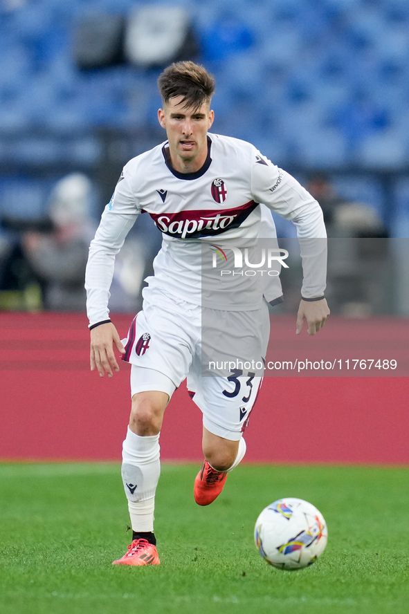 Juan Miranda of Bologna FC during the Serie A Enilive match between AS Roma and Bologna FC at Stadio Olimpico on November 10, 2024 in Rome,...