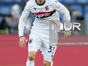 Juan Miranda of Bologna FC during the Serie A Enilive match between AS Roma and Bologna FC at Stadio Olimpico on November 10, 2024 in Rome,...