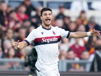 Riccardo Orsolini of Bologna FC reacts during the Serie A Enilive match between AS Roma and Bologna FC at Stadio Olimpico on November 10, 20...