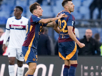 Stephan El Shaarawy of AS Roma celebrates after scoring first goal during the Serie A Enilive match between AS Roma and Bologna FC at Stadio...