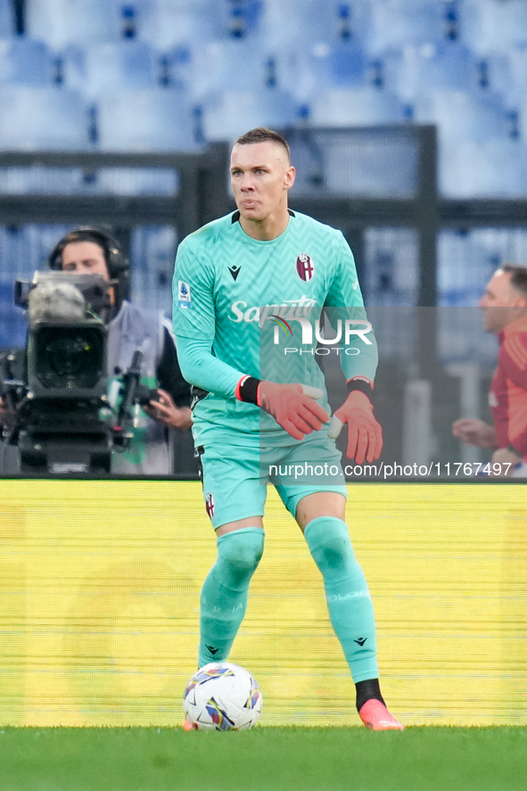 Lukasz Skorupski of Bologna FC during the Serie A Enilive match between AS Roma and Bologna FC at Stadio Olimpico on November 10, 2024 in Ro...