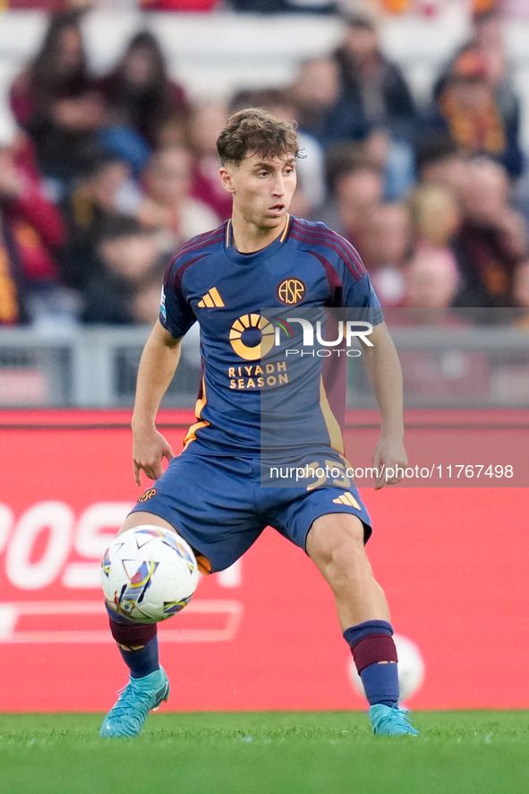 Tommaso Baldanzi of AS Roma during the Serie A Enilive match between AS Roma and Bologna FC at Stadio Olimpico on November 10, 2024 in Rome,...