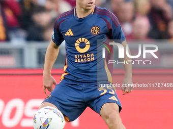 Tommaso Baldanzi of AS Roma during the Serie A Enilive match between AS Roma and Bologna FC at Stadio Olimpico on November 10, 2024 in Rome,...