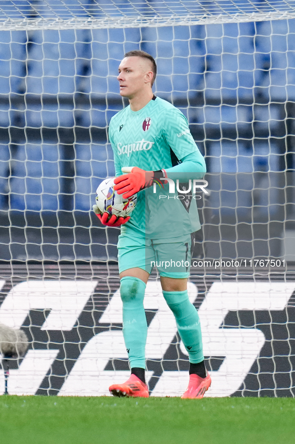 Lukasz Skorupski of Bologna FC during the Serie A Enilive match between AS Roma and Bologna FC at Stadio Olimpico on November 10, 2024 in Ro...