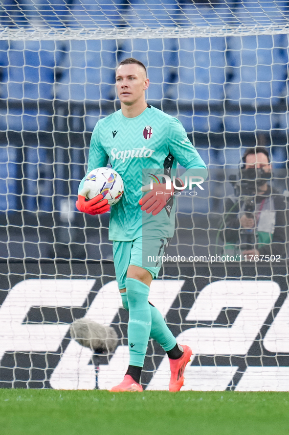 Lukasz Skorupski of Bologna FC during the Serie A Enilive match between AS Roma and Bologna FC at Stadio Olimpico on November 10, 2024 in Ro...