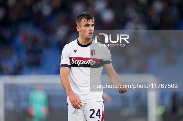 Thijs Dallinga of Bologna FC gestures during the Serie A Enilive match between AS Roma and Bologna FC at Stadio Olimpico on November 10, 202...