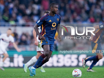 Evan Ndicka of AS Roma during the Serie A Enilive match between AS Roma and Bologna FC at Stadio Olimpico on November 10, 2024 in Rome, Ital...