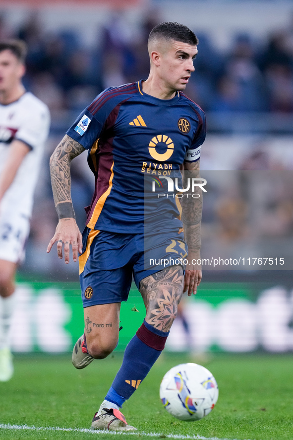 Gianluca Mancini of AS Roma during the Serie A Enilive match between AS Roma and Bologna FC at Stadio Olimpico on November 10, 2024 in Rome,...