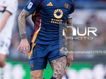 Gianluca Mancini of AS Roma during the Serie A Enilive match between AS Roma and Bologna FC at Stadio Olimpico on November 10, 2024 in Rome,...