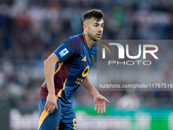 Stephan El Shaarawy of AS Roma looks on during the Serie A Enilive match between AS Roma and Bologna FC at Stadio Olimpico on November 10, 2...