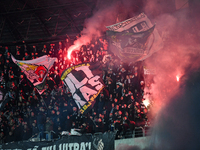 Fans of Universitatea Cluj attend the Superliga match between Universitatea Cluj and FCSB at Cluj Arena in Cluj, Romania, on November 10, 20...