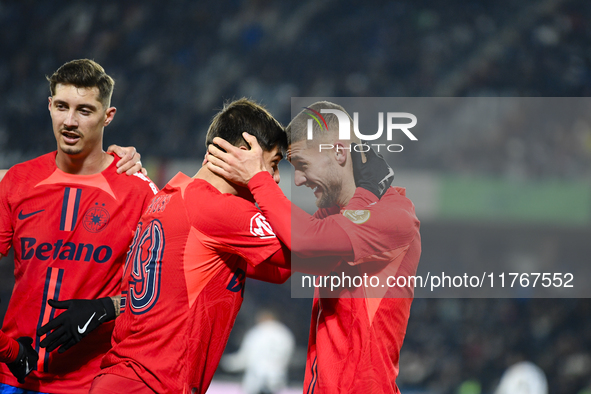 Players of FCSB celebrate during the Superliga match between Universitatea Cluj and FCSB at Cluj Arena in Cluj, Romania, on November 10, 202...