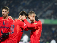 Players of FCSB celebrate during the Superliga match between Universitatea Cluj and FCSB at Cluj Arena in Cluj, Romania, on November 10, 202...