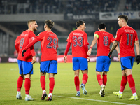 Players of FCSB celebrate during the Superliga match between Universitatea Cluj and FCSB at Cluj Arena in Cluj, Romania, on November 10, 202...