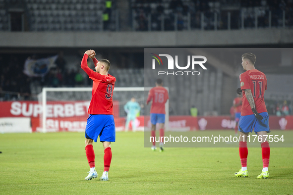 Players of FCSB celebrate during the Superliga match between Universitatea Cluj and FCSB at Cluj Arena in Cluj, Romania, on November 10, 202...