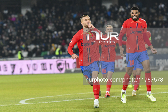 Daniel Birligea celebrates during the Superliga match between Universitatea Cluj and FCSB at Cluj Arena in Cluj, Romania, on November 10, 20...