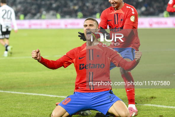 Daniel Birligea celebrates during the Superliga match between Universitatea Cluj and FCSB at Cluj Arena in Cluj, Romania, on November 10, 20...