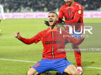 Daniel Birligea celebrates during the Superliga match between Universitatea Cluj and FCSB at Cluj Arena in Cluj, Romania, on November 10, 20...