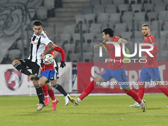 Ovidiu Bic is in action during the Superliga match between Universitatea Cluj and FCSB at Cluj Arena in Cluj, Romania, on November 10, 2024....