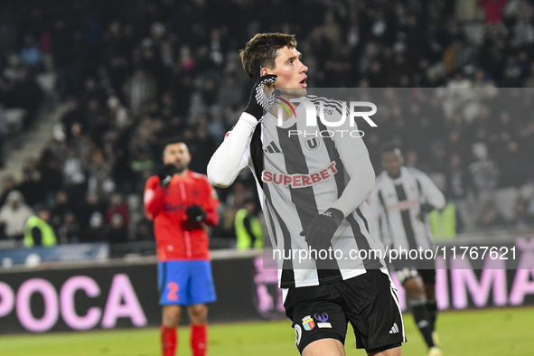 Vladislav Blanuta celebrates during the Superliga match between Universitatea Cluj and FCSB at Cluj Arena in Cluj, Romania, on November 10,...