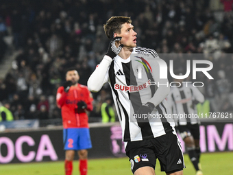 Vladislav Blanuta celebrates during the Superliga match between Universitatea Cluj and FCSB at Cluj Arena in Cluj, Romania, on November 10,...