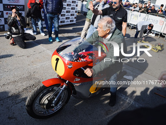 Giacomo Agostini attends the Champions Charity Race Legend at MotoLive during the 110th edition of EICMA Milan Motorcycle Show at Rho Fiera...