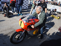 Giacomo Agostini attends the Champions Charity Race Legend at MotoLive during the 110th edition of EICMA Milan Motorcycle Show at Rho Fiera...