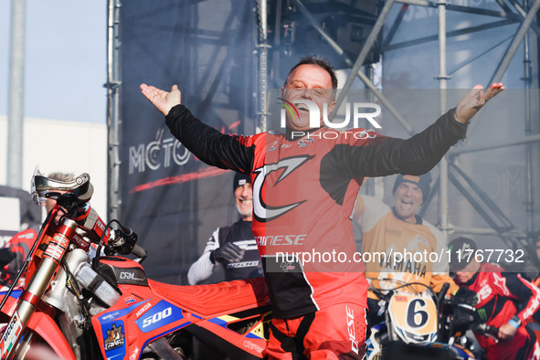 Loris Capirossi attends the Champions Charity Race Legend at MotoLive during the 110th edition of EICMA Milan Motorcycle Show at Rho Fiera M...