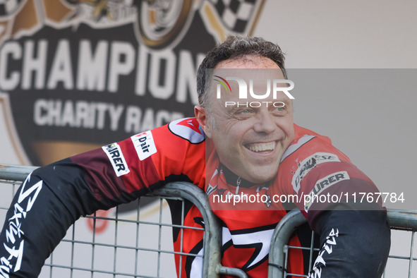 Loris Capirossi attends the Champions Charity Race Legend at MotoLive during the 110th edition of EICMA Milan Motorcycle Show at Rho Fiera M...