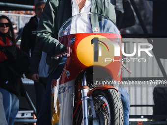 Giacomo Agostini attends the Champions Charity Race Legend at MotoLive during the 110th edition of the EICMA Milan Motorcycle Show at Rho Fi...