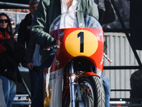 Giacomo Agostini attends the Champions Charity Race Legend at MotoLive during the 110th edition of the EICMA Milan Motorcycle Show at Rho Fi...