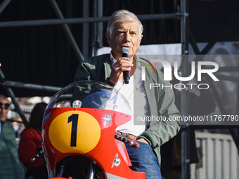 Giacomo Agostini attends the Champions Charity Race Legend at MotoLive during the 110th edition of the EICMA Milan Motorcycle Show at Rho Fi...