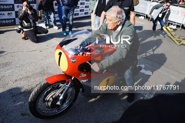 Giacomo Agostini attends the Champions Charity Race Legend at MotoLive during the 110th edition of EICMA Milan Motorcycle Show at Rho Fiera...