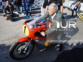 Giacomo Agostini attends the Champions Charity Race Legend at MotoLive during the 110th edition of EICMA Milan Motorcycle Show at Rho Fiera...